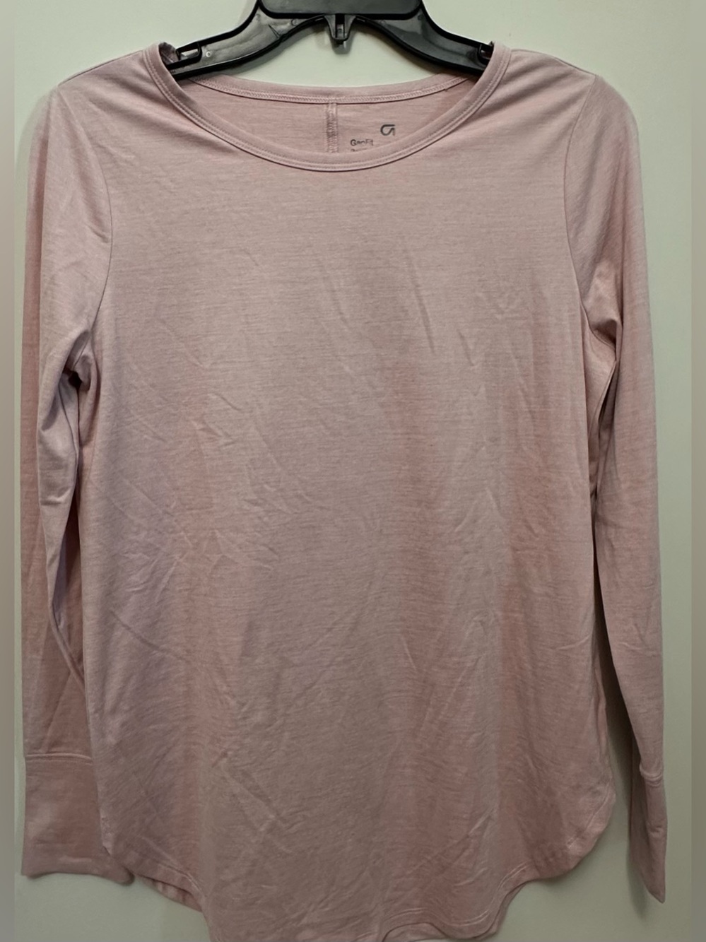 GapFit Brushed Tech Jersey Long Sleeve Shirt Pink Curved Hem XS